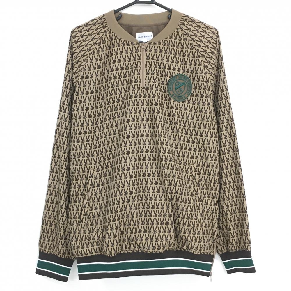 【超美品】ジャックバニー ブルゾン ライトブラウン×ブラウン ラビット総柄 ハーフジップ  メンズ 6(XL ) ゴルフウェア Jack Bunny