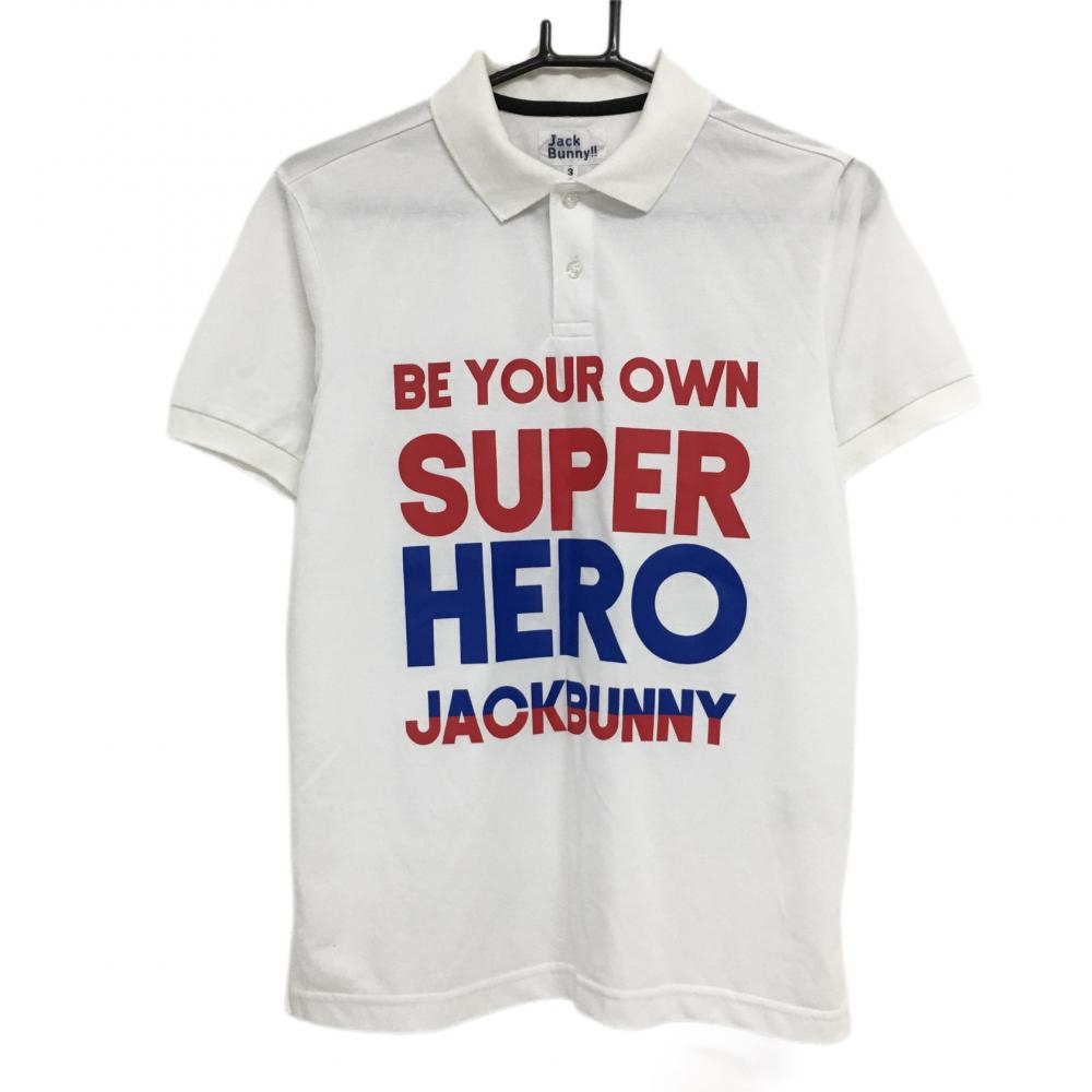ジャックバニー 半袖ポロシャツ 白×レッド ビッグプリント  メンズ 3(S) ゴルフウェア Jack Bunny