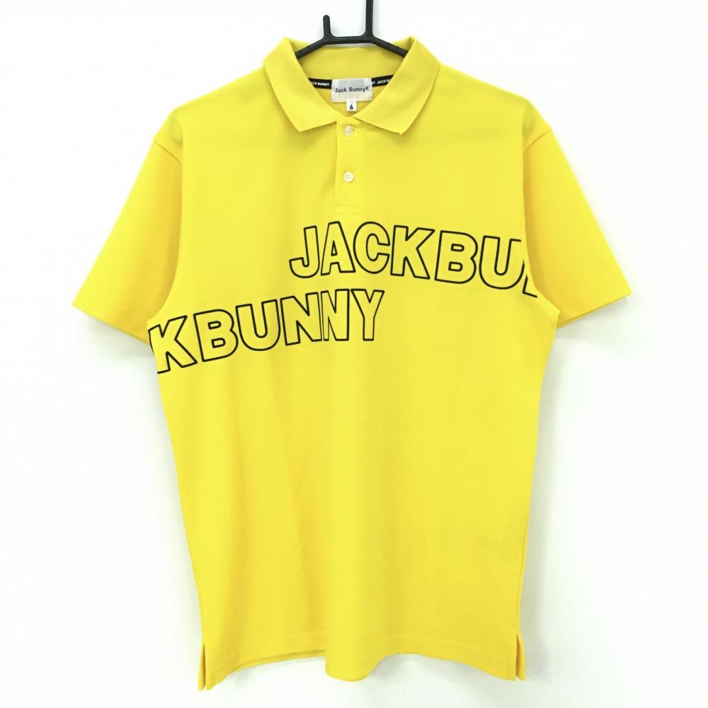 【超美品】ジャックバニー 半袖ポロシャツ イエロー×黒 ビッグロゴ  メンズ 6(XL) ゴルフウェア 2022年モデル Jack Bunny