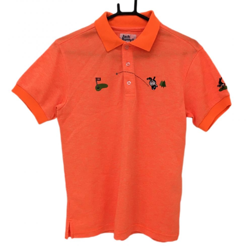 【超美品】ジャックバニー×ドラえもん 半袖ポロシャツ 蛍光オレンジ ゴルファー メンズ 3(S) ゴルフウェア Jack Bunny