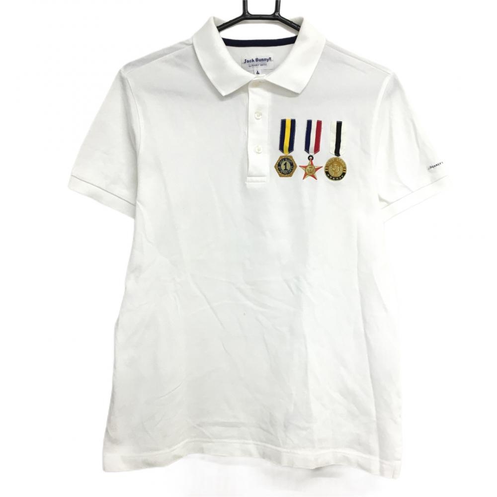 ジャックバニー 半袖ポロシャツ 白×ネイビー メダル柄 メンズ 4(M) ゴルフウェア Jack Bunny
