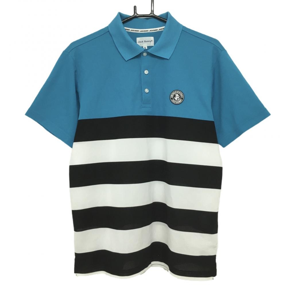 【美品】ジャックバニー 半袖ポロシャツ ブルー×黒×白 メンズ 5(L) ゴルフウェア 2023年モデル Jack Bunny