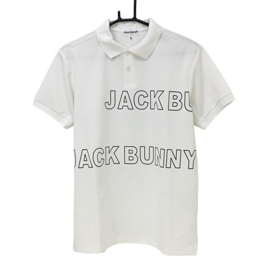【超美品】ジャックバニー 半袖ポロシャツ 白×黒 ビッグロゴ メンズ 4(M) ゴルフウェア Jack Bunny