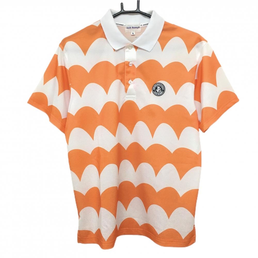 【美品】ジャックバニー 半袖ポロシャツ オレンジ×白 総柄 メンズ 4(M) ゴルフウェア Jack Bunny