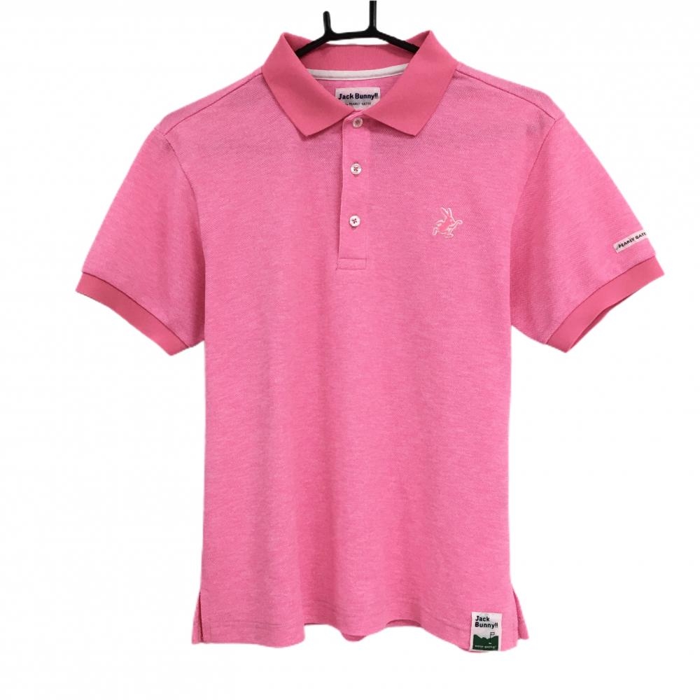 【超美品】ジャックバニー 半袖ポロシャツ 蛍光ピンク ラビット刺しゅう  メンズ 4(M) ゴルフウェア Jack Bunny