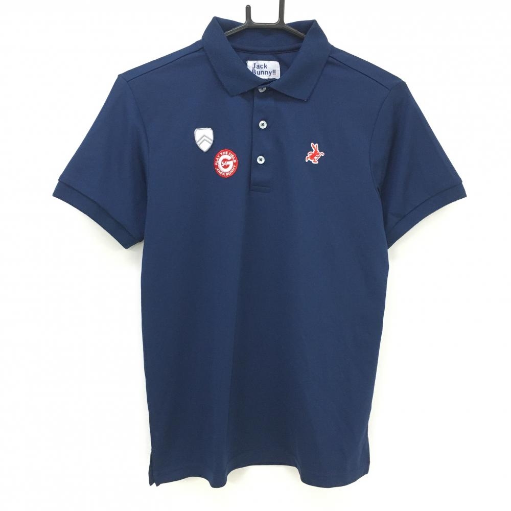 ジャックバニー 半袖ポロシャツ ネイビー ロゴレッド  メンズ 4(M) ゴルフウェア Jack Bunny