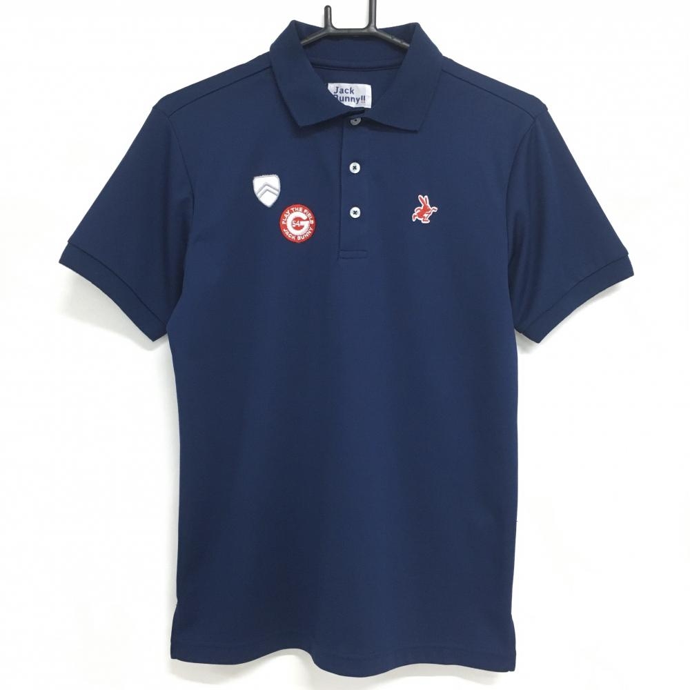 ジャックバニー 半袖ポロシャツ ネイビー ロゴレッド メンズ 4(M) ゴルフウェア Jack Bunny