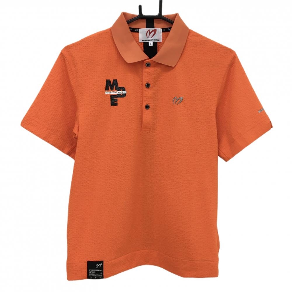【超美品】ジャックバニー 半袖ポロシャツ オレンジ×黒 ロゴ刺しゅう メンズ 3(S) ゴルフウェア Jack Bunny