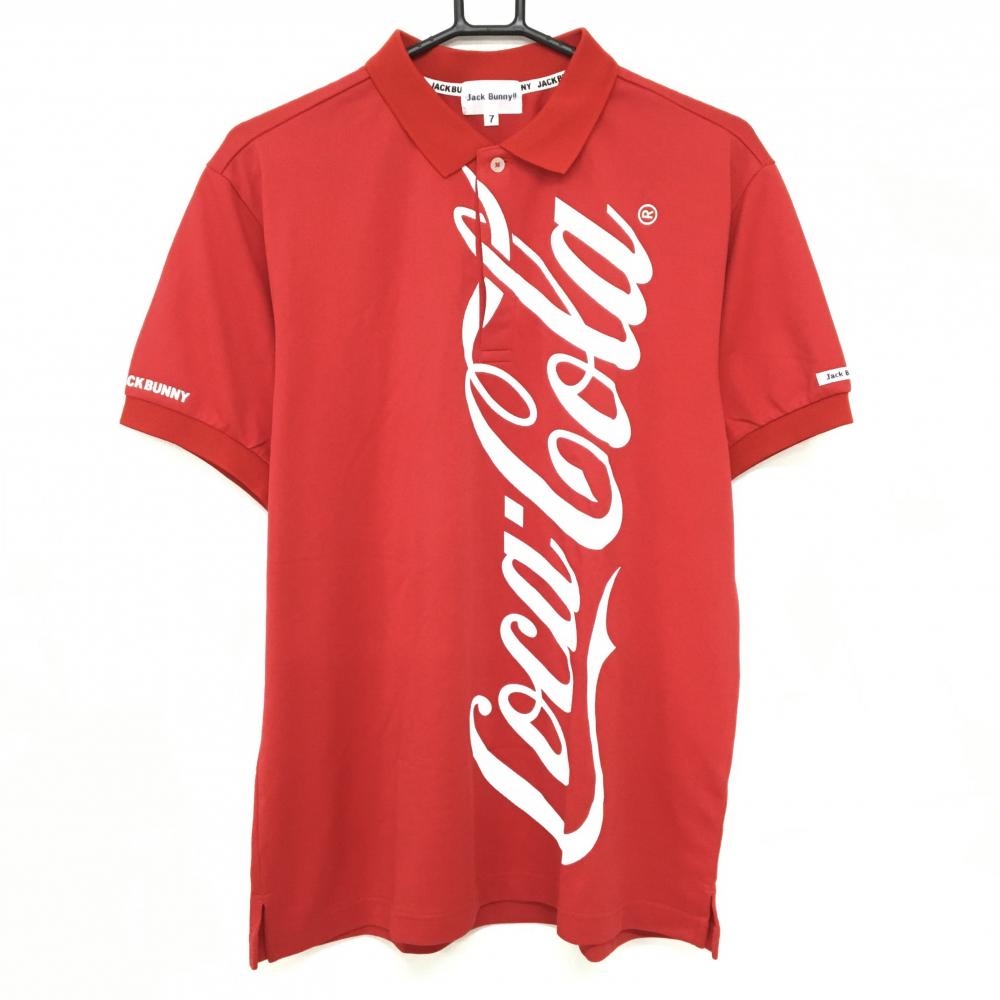 【超美品】ジャックバニー×コカ・コーラ 半袖ポロシャツ レッド×白 ビッグロゴ  メンズ 7(2XL) ゴルフウェア Jack Bunny