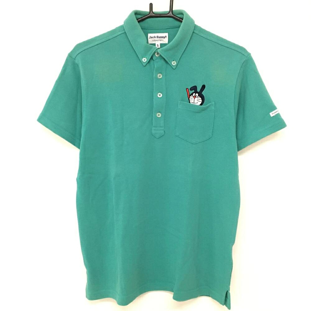 ジャックバニー×ドラえもん 半袖ポロシャツ ブルーグリーン系 うさ耳ドラえもん ボタンダウン メンズ 5(L) ゴルフウェア Jack Bunny