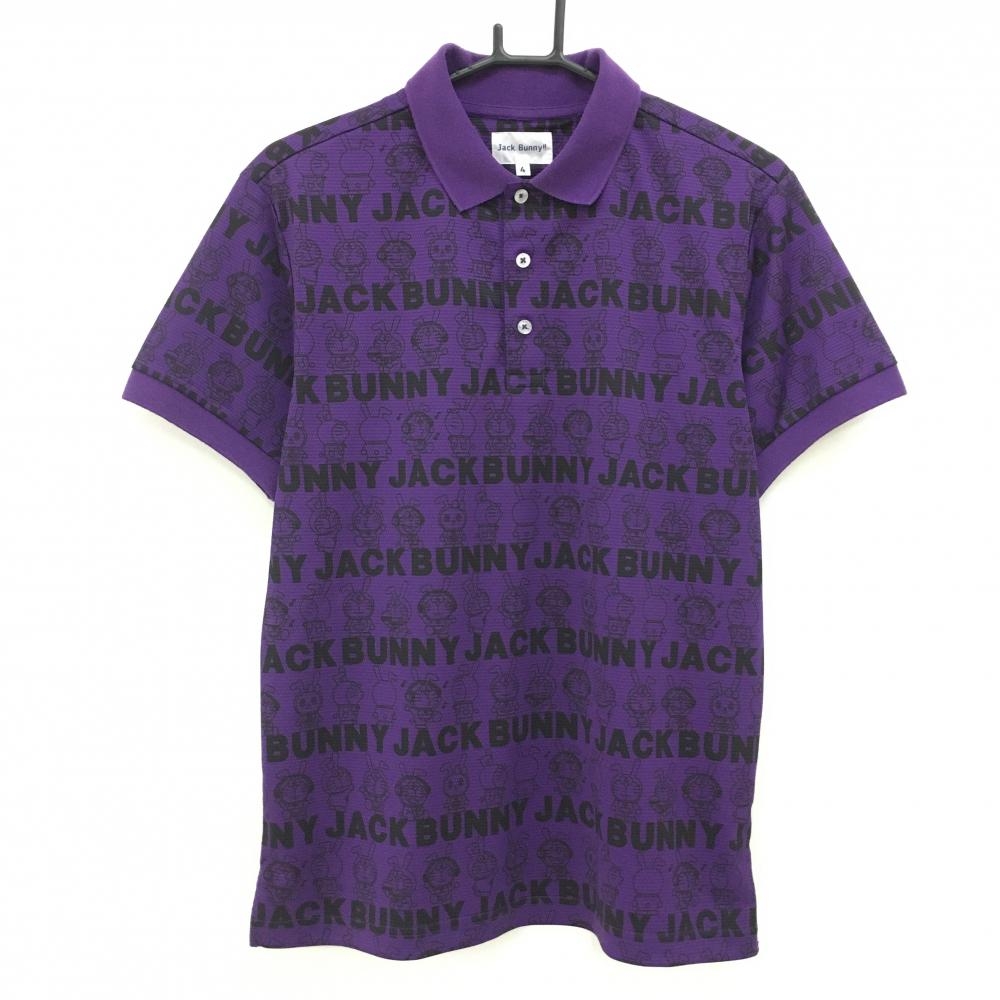 ジャックバニー×ドラえもん 半袖ポロシャツ パープル×黒 総柄 メンズ 4(M) ゴルフウェア Jack Bunny