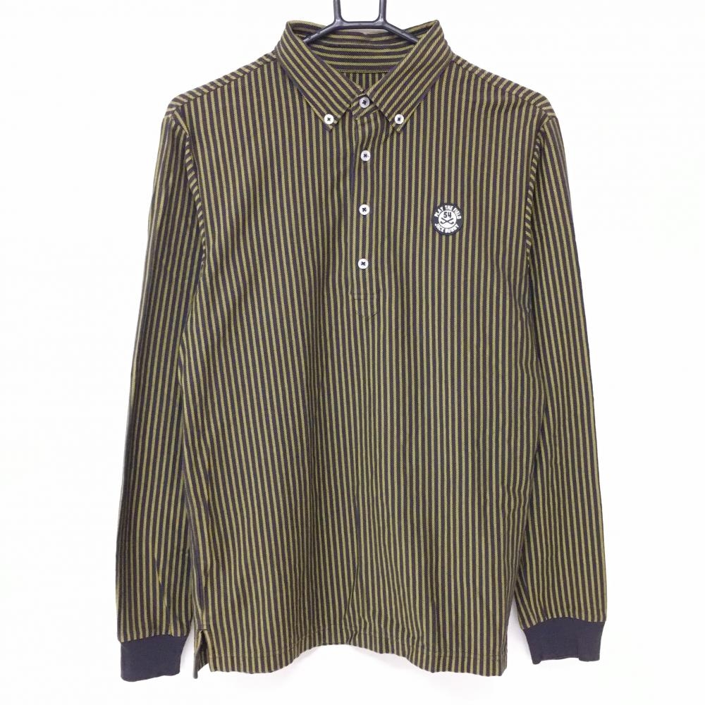 ジャックバニー 長袖ポロシャツ 黒×イエロー ストライプ ボタンダウン メンズ 4(M) ゴルフウェア Jack Bunny