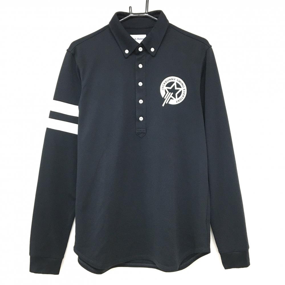 【美品】ジャックバニー 長袖ポロシャツ 黒×白 袖2ライン ボタンダウン  メンズ 6(XL) ゴルフウェア Jack Bunny