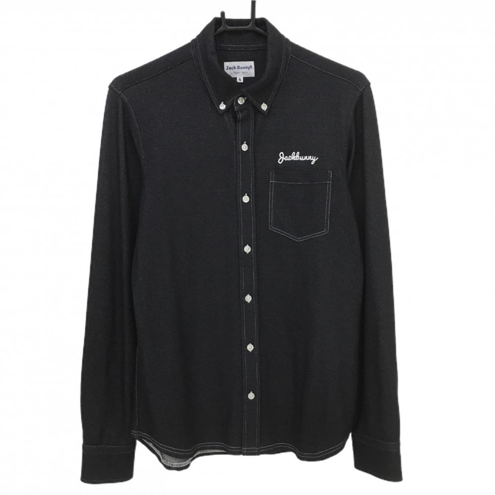 【超美品】ジャックバニー 長袖シャツ ダークネイビー デニム風 ロゴ刺しゅう ボタンダウン メンズ 4(M) ゴルフウェア Jack Bunny