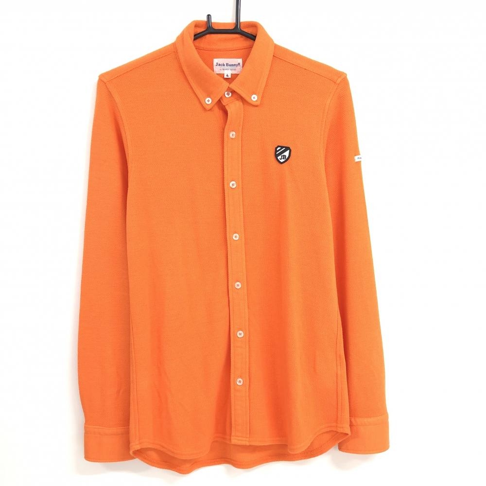 【美品】ジャックバニー 長袖シャツ オレンジ ボタンダウン 微起毛 ワッペン メンズ 4(M) ゴルフウェア Jack Bunny