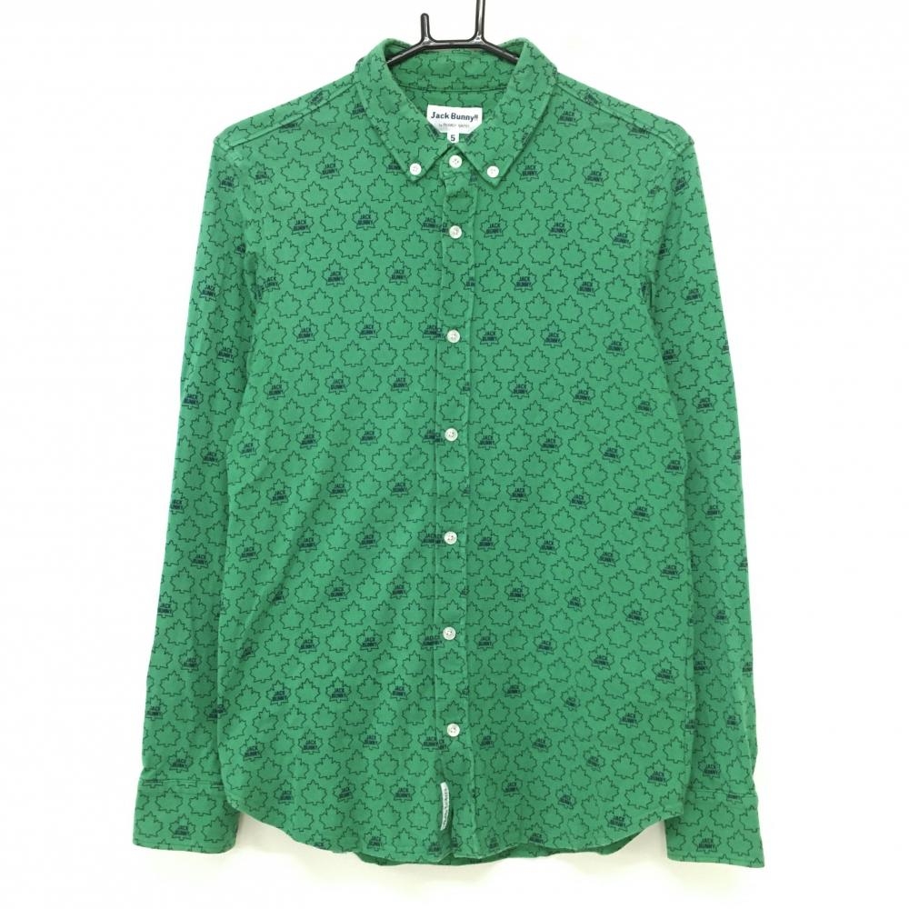 ジャックバニー 長袖シャツ グリーン×ネイビー 総柄 メンズ 5(L) ゴルフウェア Jack Bunny