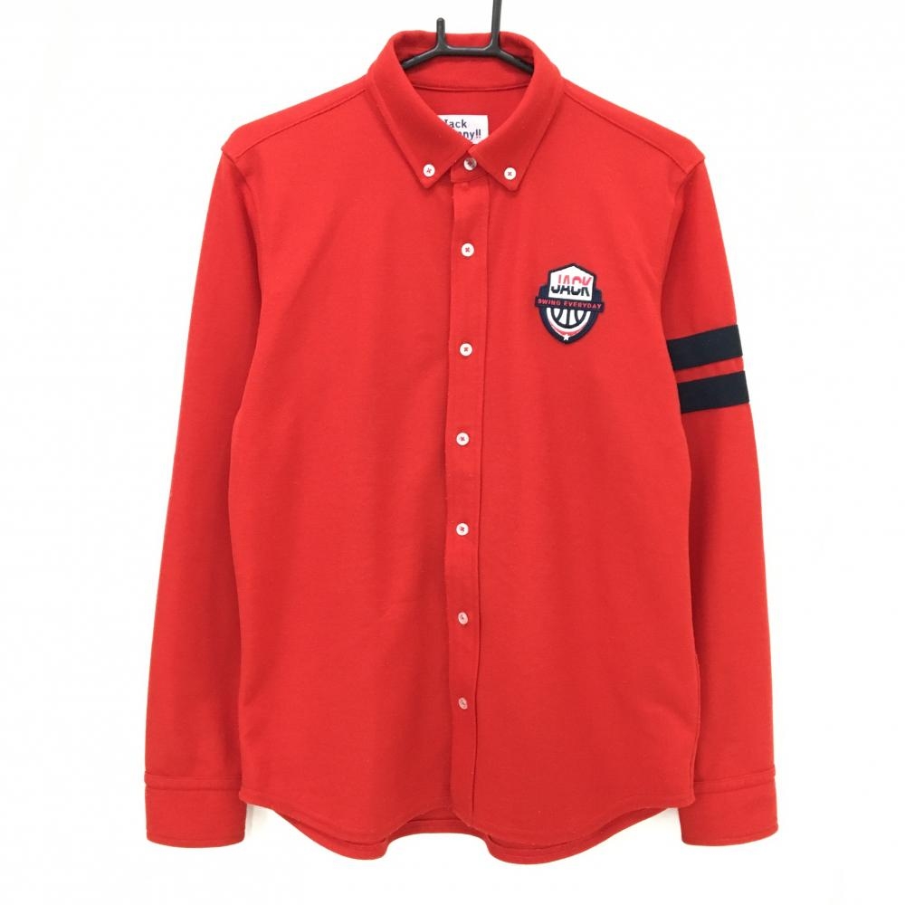 ジャックバニー 長袖シャツ レッド×ネイビー 袖2ライン ボタンダウン メンズ 5(L) ゴルフウェア Jack Bunny