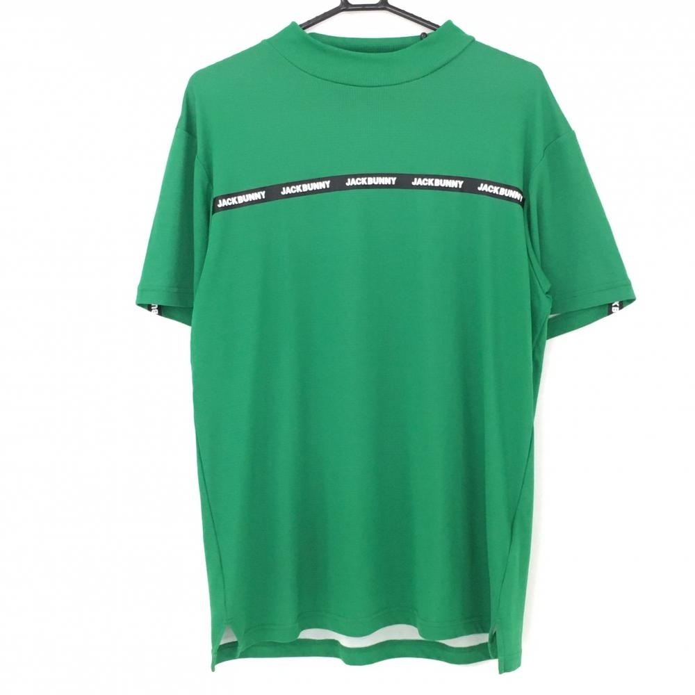 ジャックバニー 半袖ハイネックシャツ グリーン×黒 胸ロゴ  メンズ 6(XL) ゴルフウェア 2022年モデル Jack Bunny