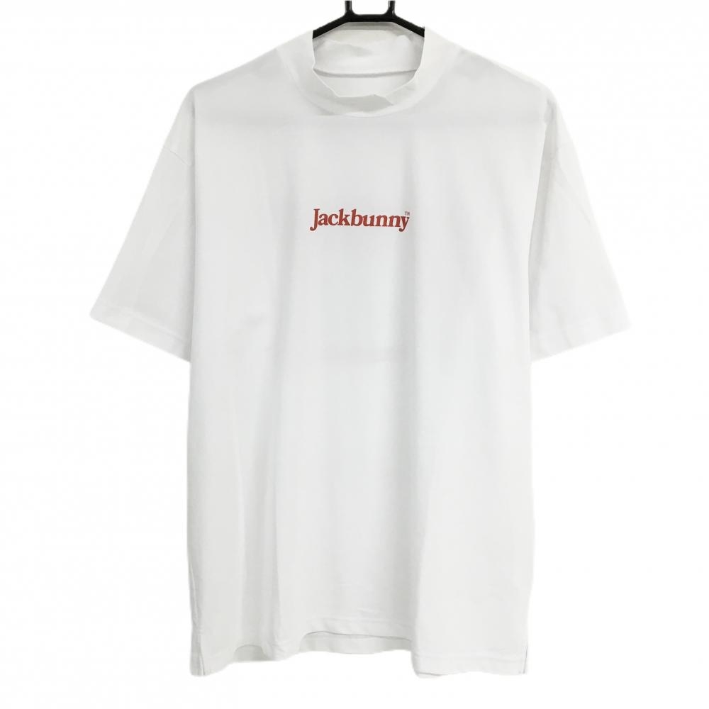 【超美品】ジャックバニー 半袖ハイネックシャツ 白×レッド ロゴプリント メンズ 6(XL) ゴルフウェア 2025年モデル Jack Bunny