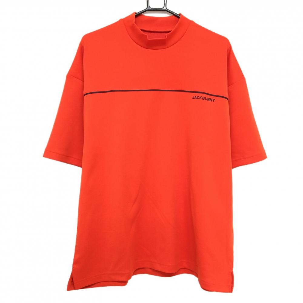 【新品】ジャックバニー 半袖ハイネックシャツ レッドオレンジ バックロゴ 吸水速乾 メンズ 6(XL) ゴルフウェア 2025年モデル Jack Bunny