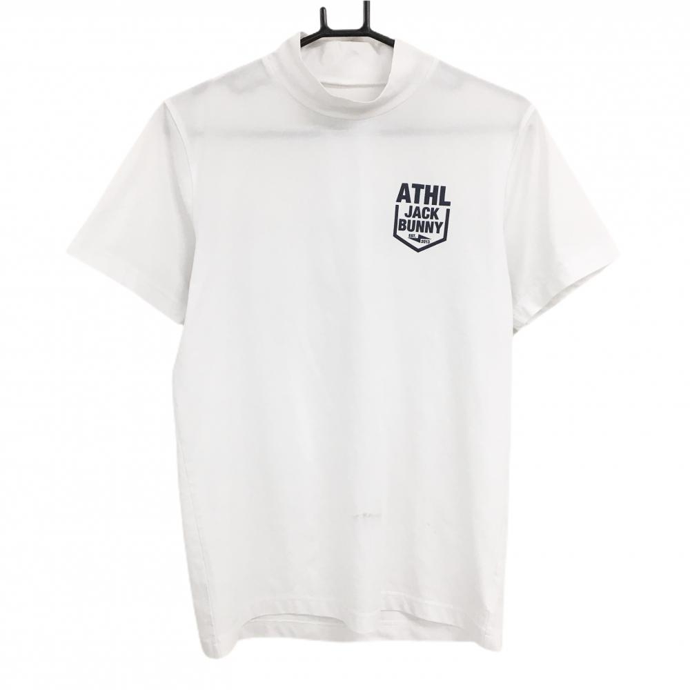 ジャックバニー 半袖ハイネックシャツ 白×ネイビー 胸ロゴ メンズ 4(M) ゴルフウェア Jack Bunny