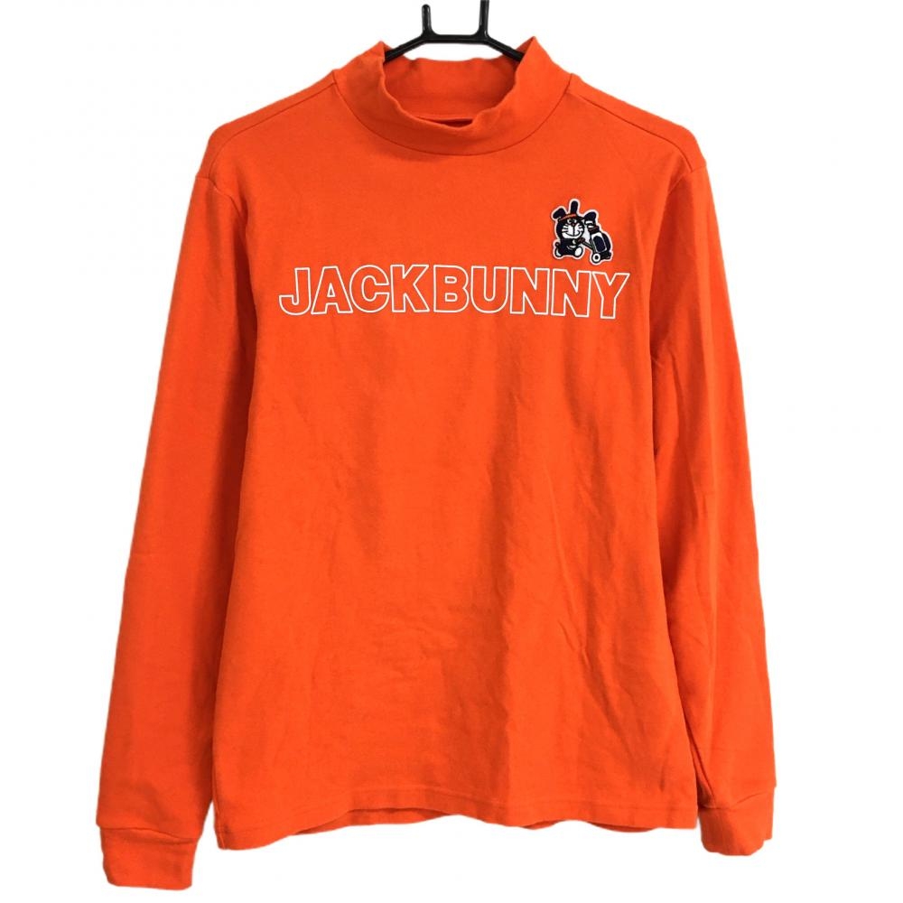 ジャックバニー×ドラえもん 長袖ハイネックシャツ オレンジ×白 フロントロゴ  メンズ 4(M) ゴルフウェア 2022年モデル Jack Bunny