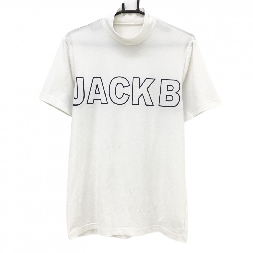 ジャックバニー 長袖ハイネックシャツ 白×ネイビー ロゴプリント メンズ 4(M) ゴルフウェア Jack Bunny