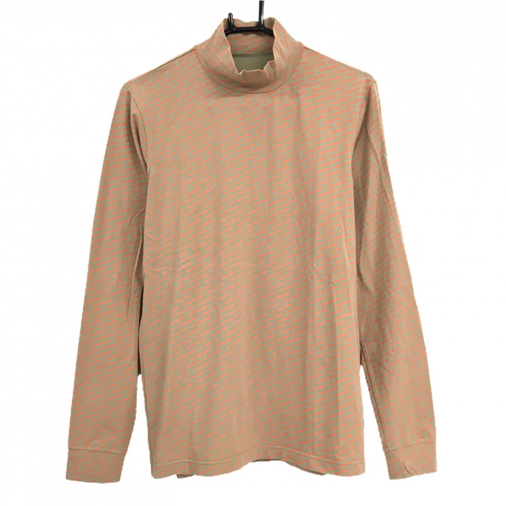 【超美品】ジャックバニー 長袖ハイネックシャツ ベージュ×オレンジ ロゴ総柄 ストレッチ  メンズ 4(M) ゴルフウェア Jack Bunny