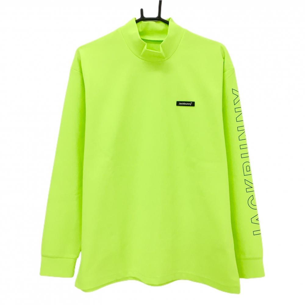【新品】ジャックバニー 長袖ハイネックシャツ 蛍光グリーン 袖ロゴ ストレッチ  メンズ 5(L) ゴルフウェア 2025年モデル Jack Bunny