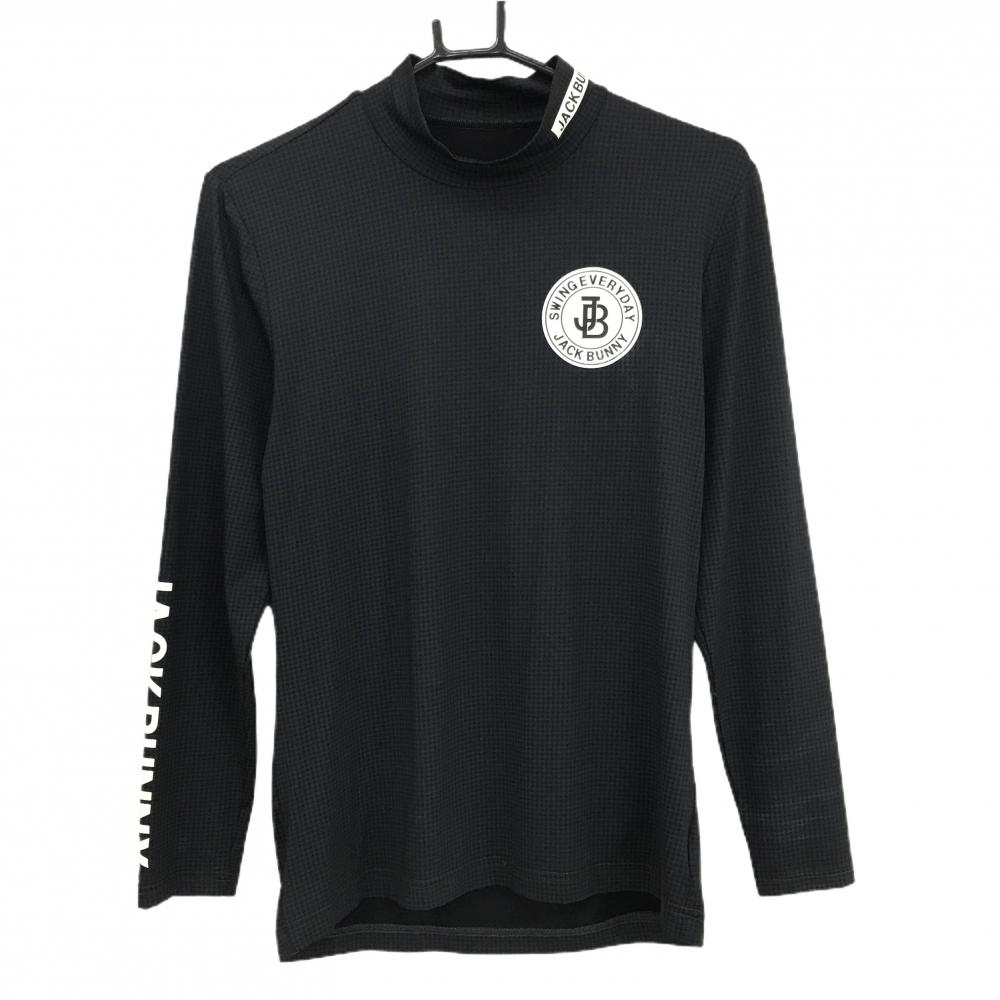 【美品】ジャックバニー 長袖ハイネックシャツ 黒×ダークグレー 千鳥格子 メンズ 4(M) ゴルフウェア Jack Bunny