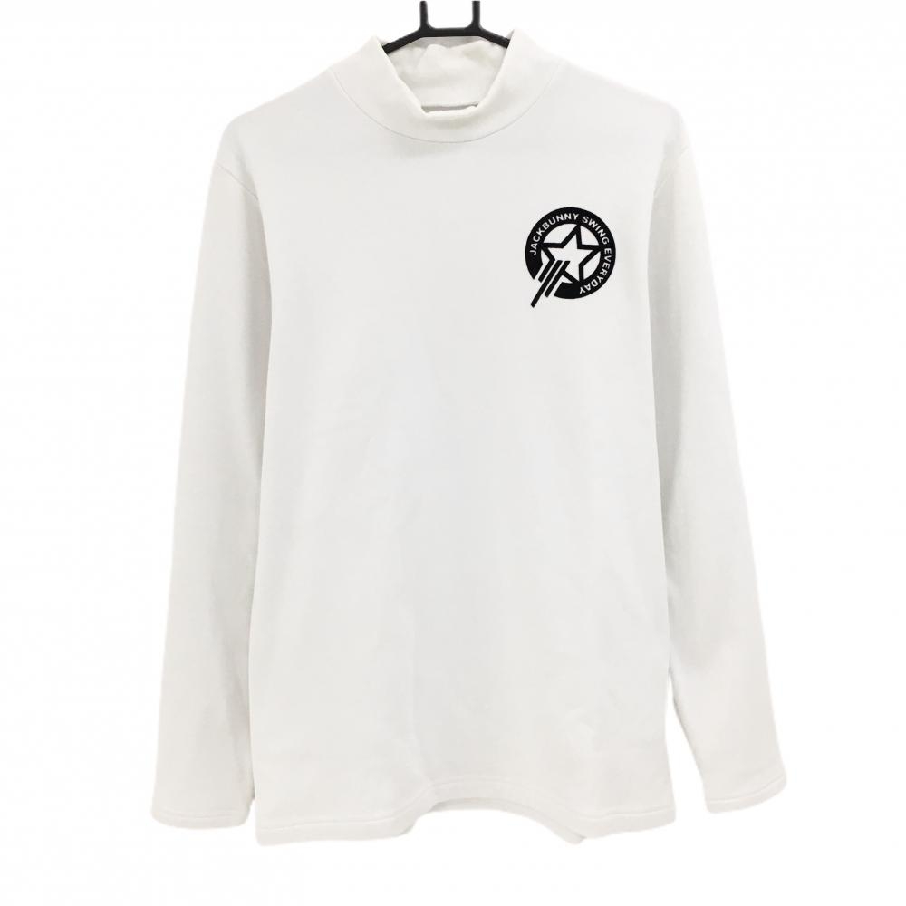 ジャックバニー 長袖ハイネックシャツ 白×黒 フロッキーワッペン 裏起毛  メンズ 6(XL) ゴルフウェア Jack Bunny