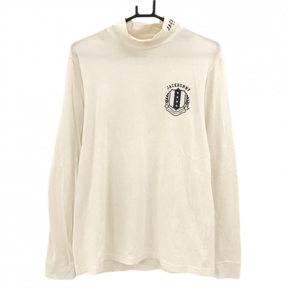 ジャックバニー 長袖ハイネックシャツ ライトベージュ×ネイビー ロゴプリント  メンズ 6(XL) ゴルフウェア Jack Bunny