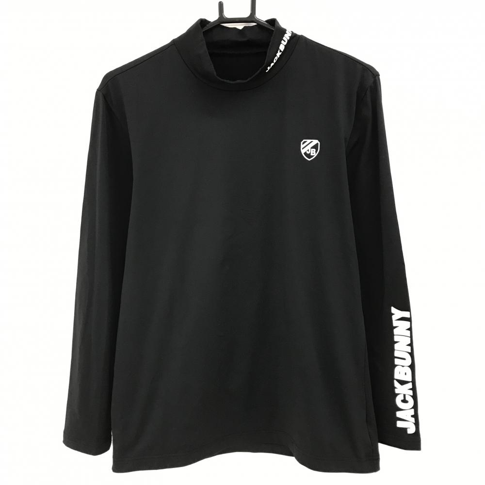 【美品】ジャックバニー 長袖ハイネックシャツ 黒×白 ロゴプリント 裏微起毛  メンズ 6(XL) ゴルフウェア Jack Bunny
