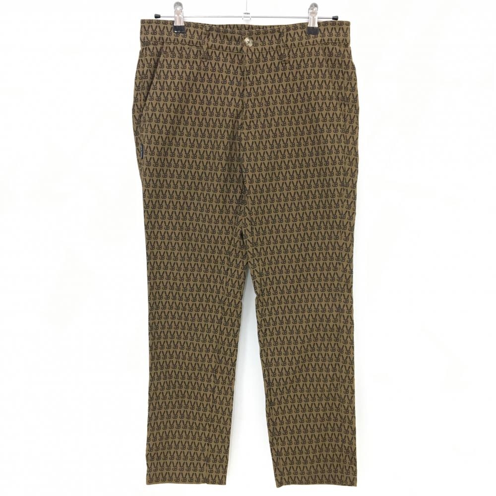 【美品】ジャックバニー パンツ ブラウン ロゴ総柄 ストレッチ  メンズ 4(M) ゴルフウェア Jack Bunny