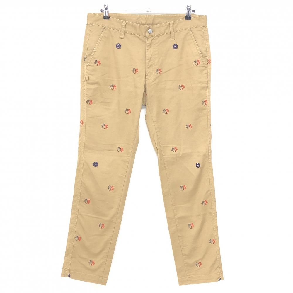 ジャックバニー パンツ ライトブラウン×レッド×ネイビー 総柄 ハンド  メンズ 6(XL) ゴルフウェア Jack Bunny