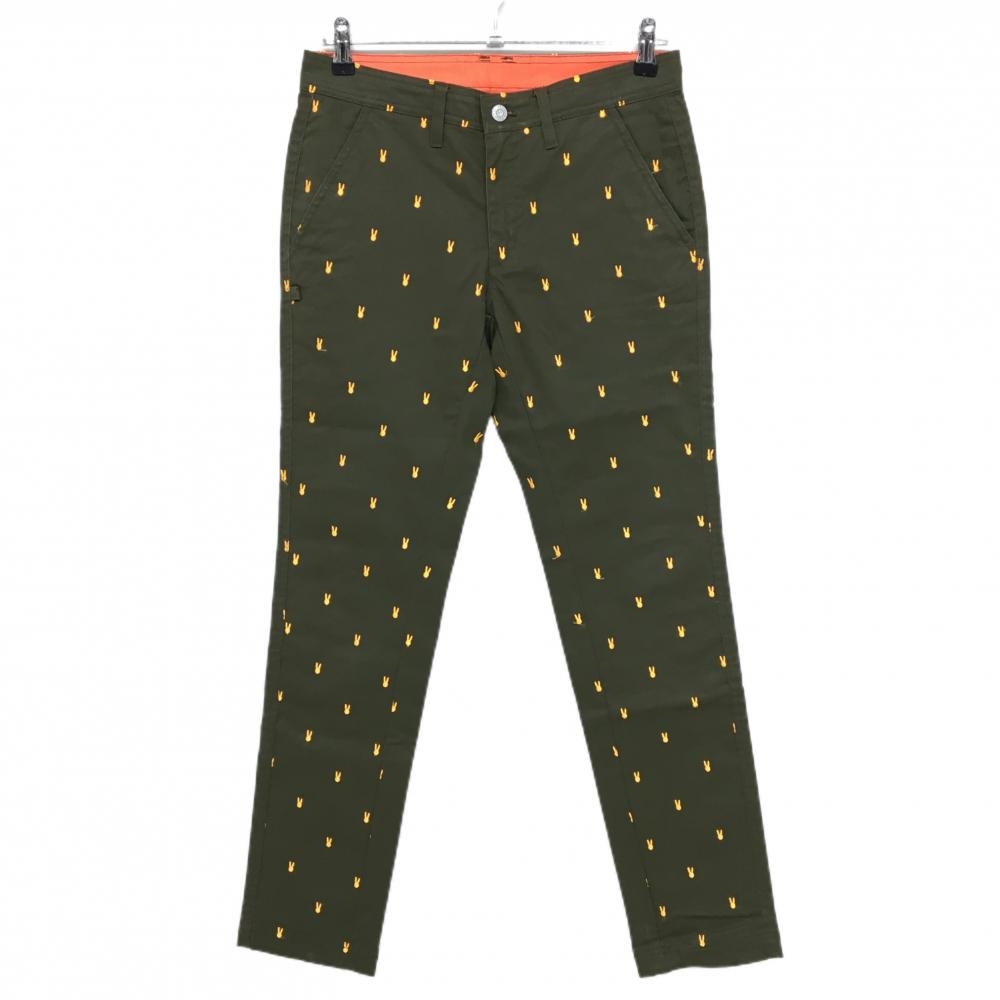 ジャックバニー パンツ カーキ×オレンジ ウサギ総柄刺しゅう メンズ 3(S) ゴルフウェア Jack Bunny