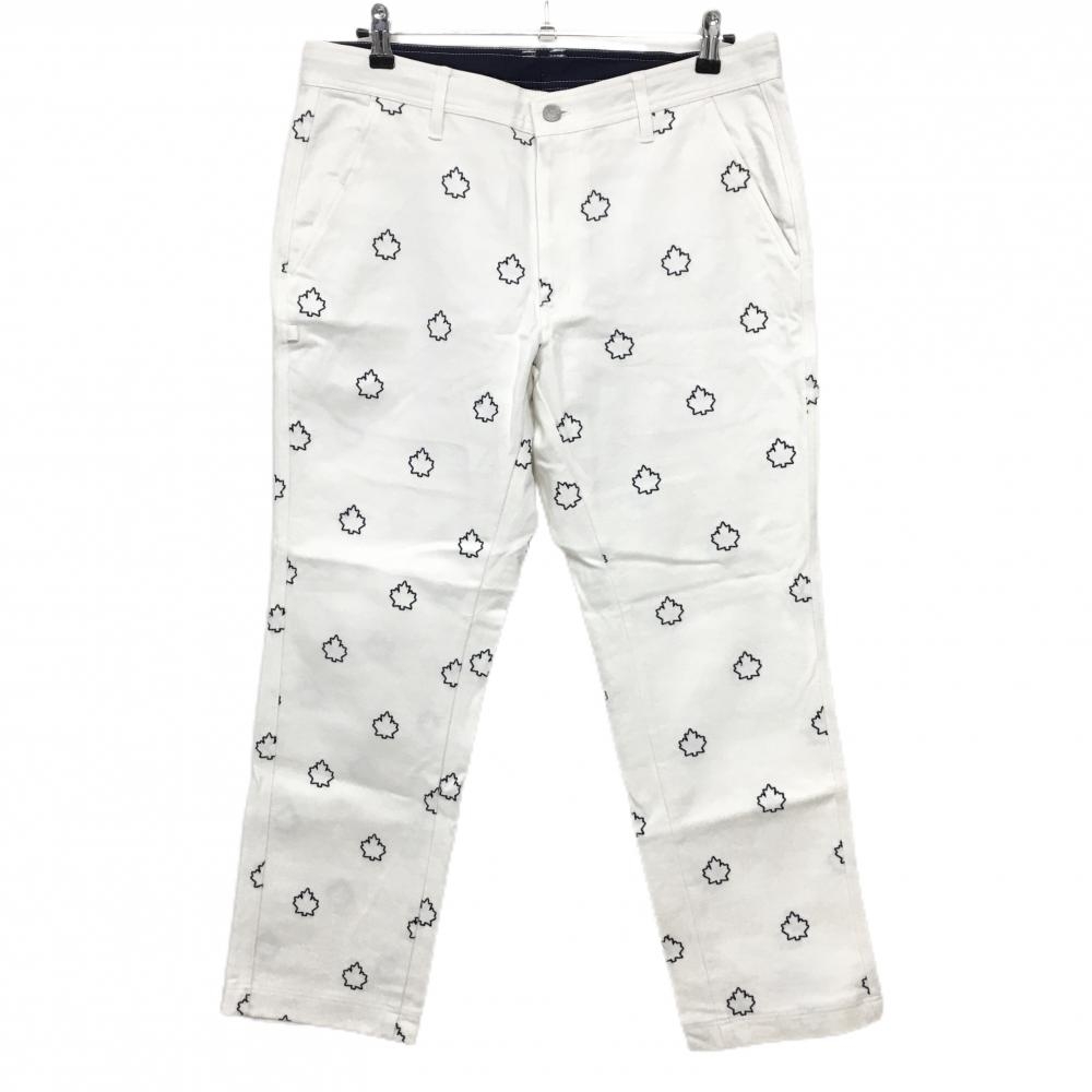 【超美品】ジャックバニー パンツ 白×ネイビー メープルリーフ柄 ストレッチ メンズ 6(XL) ゴルフウェア Jack Bunny