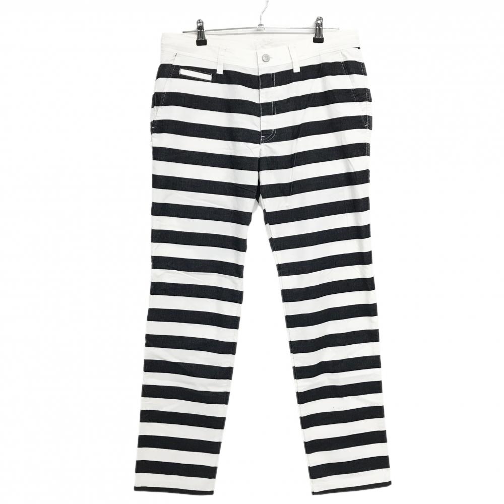 【美品】ジャックバニー パンツ 白×ネイビー ボーダー ストレッチ  メンズ 6(XL) ゴルフウェア Jack Bunny
