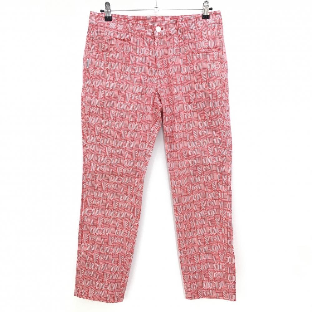 【美品】ジャックバニー パンツ レッド×白 総柄 メンズ 5(L) ゴルフウェア Jack Bunny