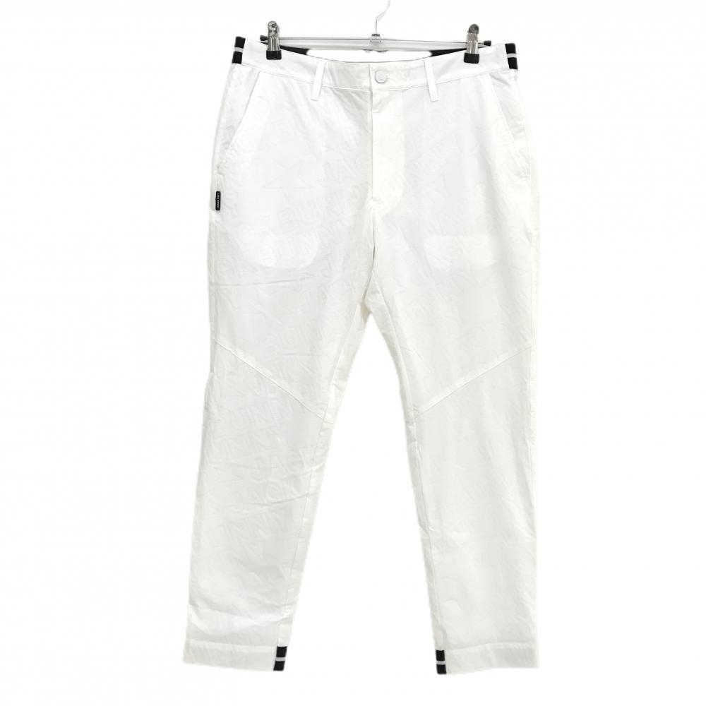 【超美品】ジャックバニー パンツ 白 ロゴ総柄地模様 ナイロン混 裏地メッシュ メンズ 6(XL) ゴルフウェア Jack Bunny