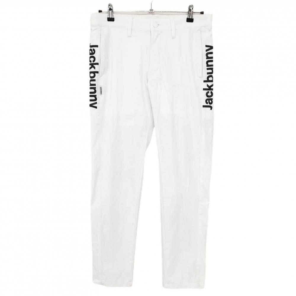 【超美品】ジャックバニー パンツ 白×黒 ロゴプリント 一部裏地付 ストレッチ メンズ 4(M) ゴルフウェア 2026年モデル Jack Bunny
