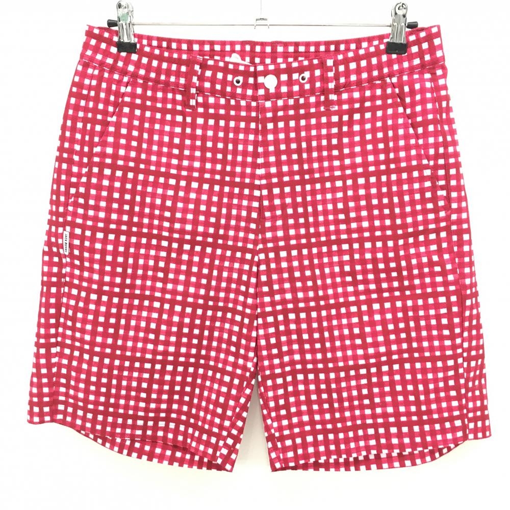 【超美品】ジャックバニー ハーフパンツ 白×ボルドー系 チェック ウエスト調整紐  メンズ 5(L) ゴルフウェア 2025年モデル Jack Bunny