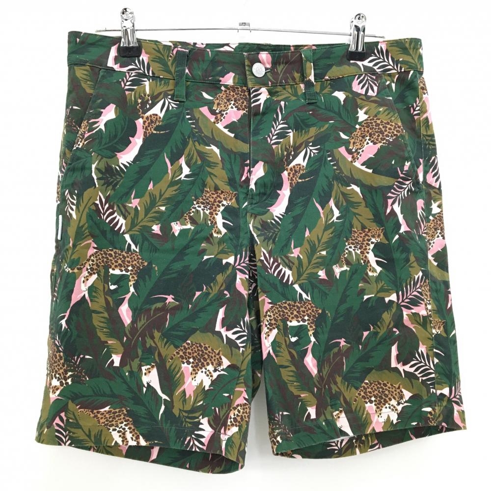 ジャックバニー ハーフパンツ グリーン×ブラウン リーフ柄 ヒョウ  メンズ 5(L) ゴルフウェア Jack Bunny