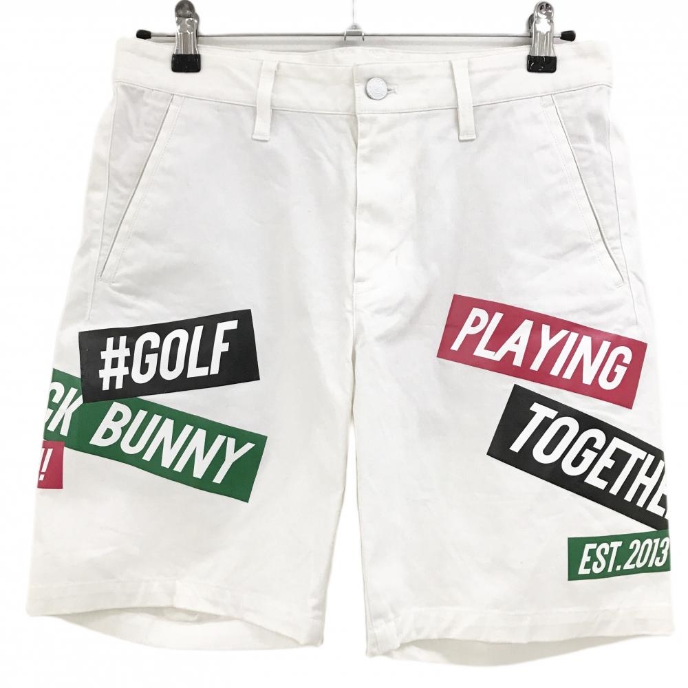 【美品】ジャックバニー ハーフパンツ 白×ピンク×グリーン ロゴ コットン混  メンズ 4(M) ゴルフウェア Jack Bunny