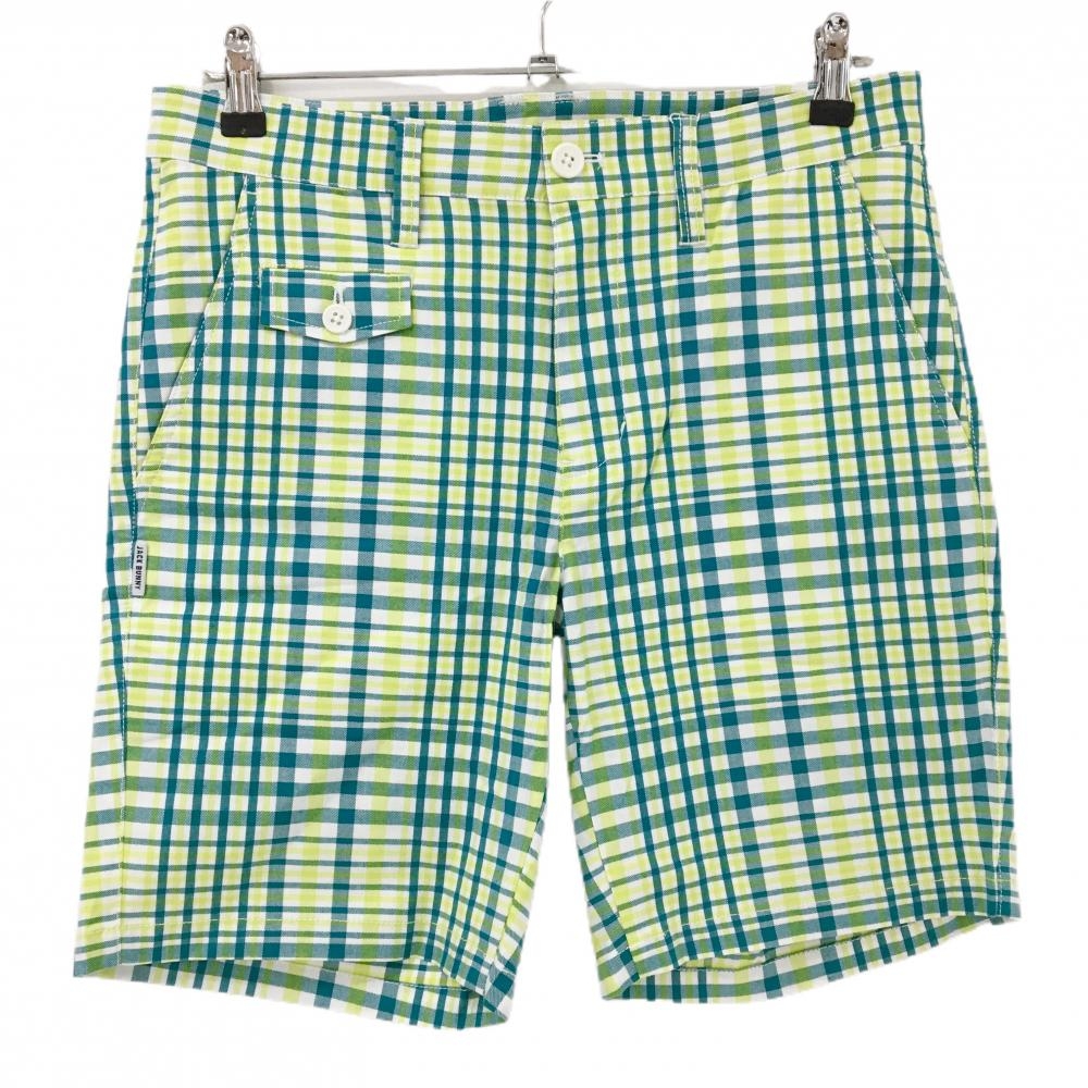 【新品】ジャックバニー ハーフパンツ グリーン×白 チェック ストレッチ  メンズ 4(M) ゴルフウェア Jack Bunny
