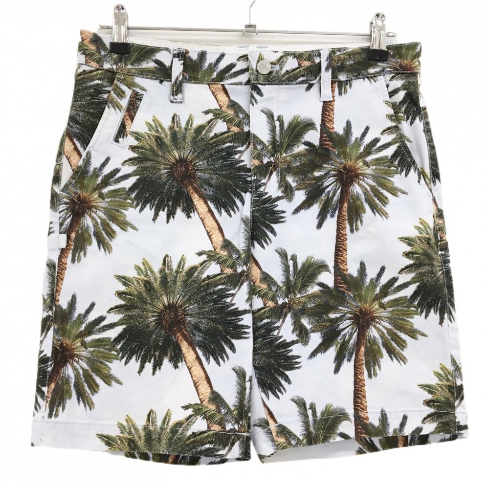 【美品】ジャックバニー ハーフパンツ ライトブルー×グリーン ヤシの木総柄  メンズ 4(M) ゴルフウェア Jack Bunny