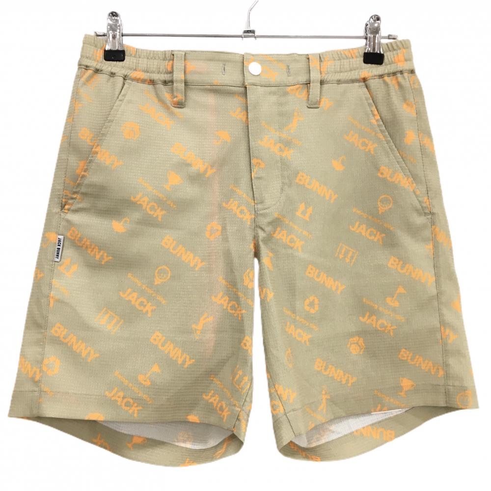 ジャックバニー ハーフパンツ ベージュ×オレンジ ロゴ総柄 メンズ 4(M) ゴルフウェア Jack Bunny