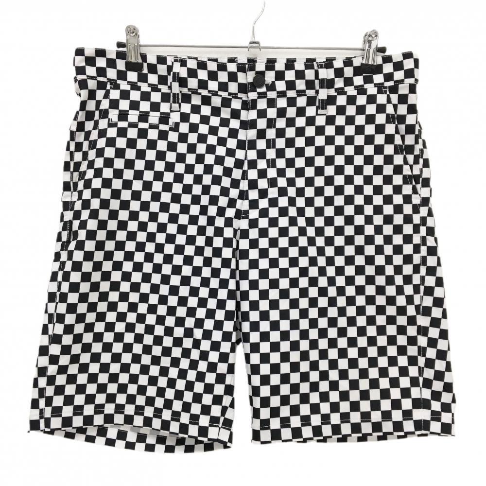 【美品】ジャックバニー ハーフパンツ 白×黒 ブロックチェック ストレッチ  メンズ 6(XL) ゴルフウェア Jack Bunny