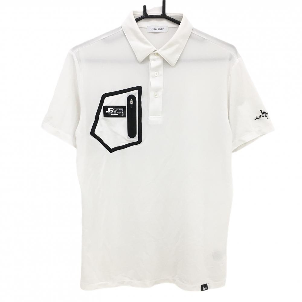 ジュンアンドロペ 半袖ポロシャツ 白×黒 胸ポケット 薄手 メンズ M ゴルフウェア JUN＆ROPE