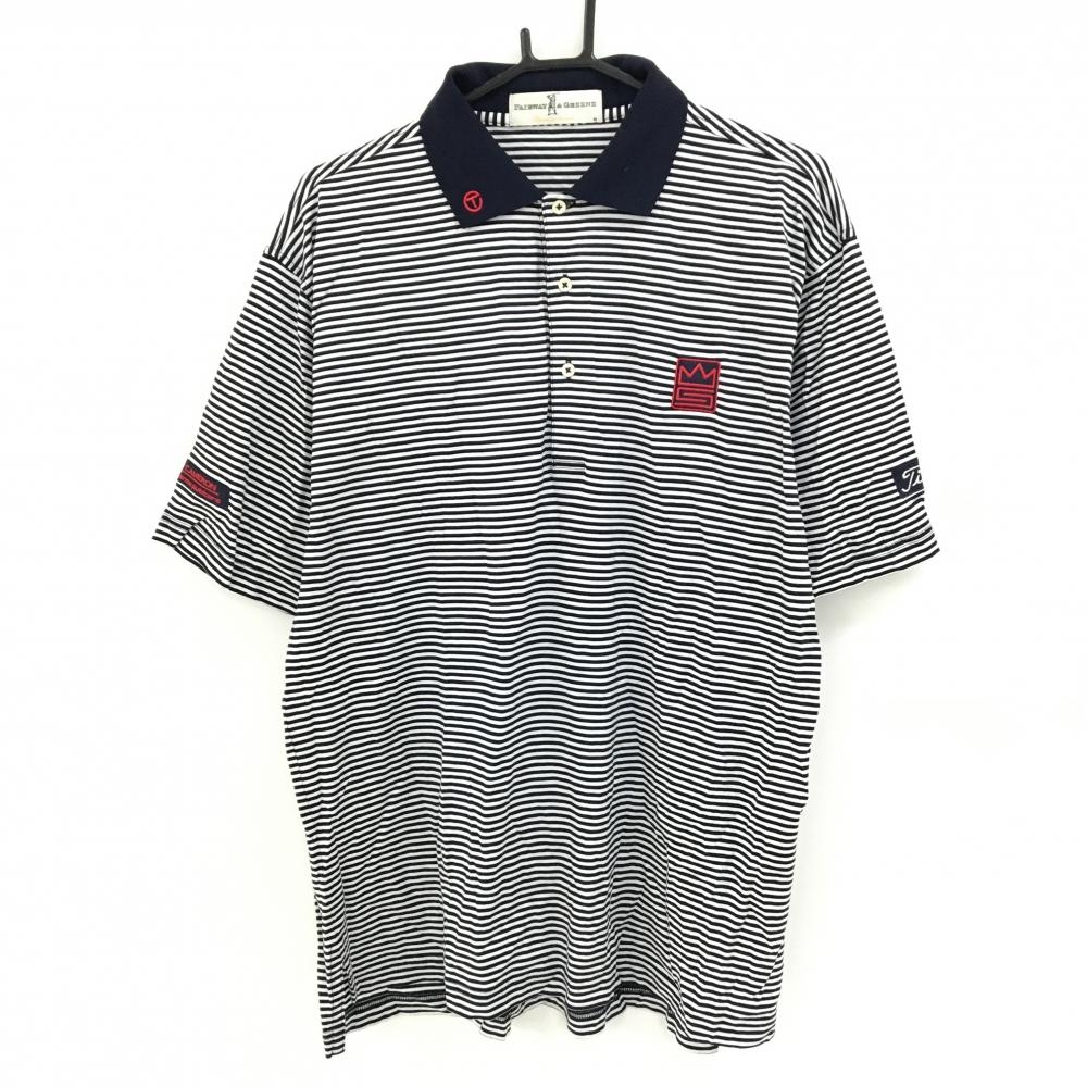 【超美品】FAIRWAY&GREENE×スコッティキャメロン 半袖ポロシャツ ネイビー×白 ボーダー   メンズ M/M ゴルフウェア Scotty Cameron